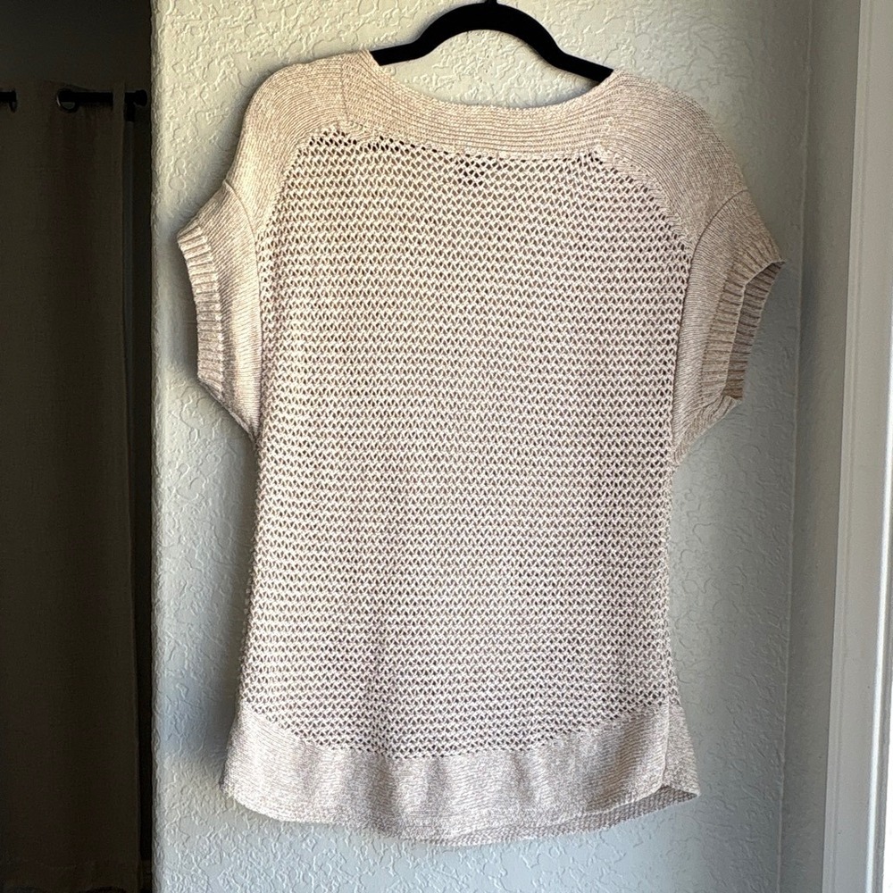 Eddie Bauer Linen Cotton Women L Sweater Beige Short Sleeve Boho Knit Granola - Picture 5 of 8